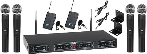 McGrey UHF-4V2l Set de Quad micrófono inalámbrico con 2 micrófonos de Mano y 2X micrófonos de Solapa