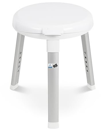 Weinberger Drehbarer Duschhocker Badstuhl | Runde Sitzfläche | 3 Beine | Verriegelung| Höhenverstellbar | Anti-Rutsch | Moderne Badezimmerhilfe für Senioren | Modell 48624 | Weiß