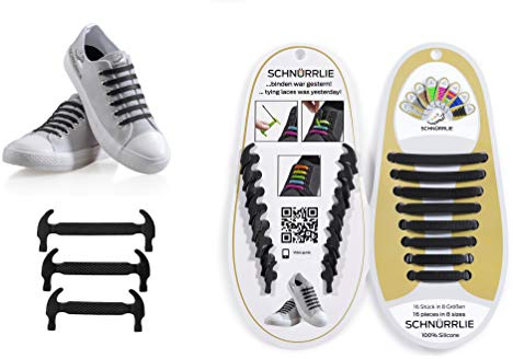 SCHNÜRRLIE Schnürsenkel - elastische Silikon Schnürsenkel - Schuhband ohne Schuhe Binden - Flache Gummi Schnürbänder für Kinder und Erwachsene - Schwarz