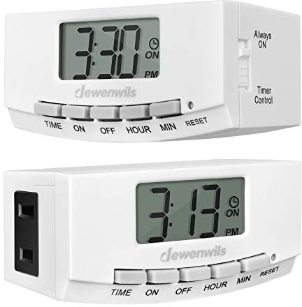 DEWENWILS Timer Outlet, 24 Hour Timers for Electrical Outlets for Christmas with 1 Polarized Plug, 125V 15A 1000W Indoor Light for Lamp Heater Fan Aquarium, 1/2 HP, 2 Pack, UL Listed