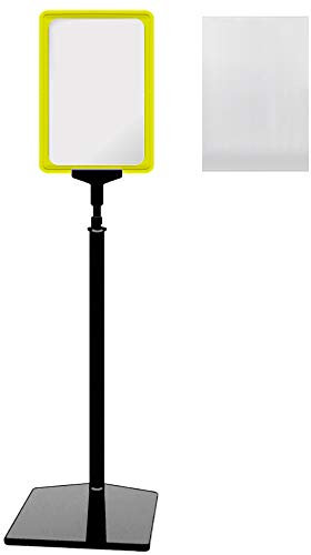 4 Plakatständer DIN A5 Rahmen gelb mit U-Tasche, Ständer Kunststoff schwarz, Teleskopständer mit Fuß eckig, Kundenstopper höhenverstellbar bis 68 cm, Aufsteller