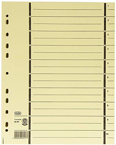 ELBA 400004671 Trennblätter aus Recycling-Kraftkarton für DIN A4 300er Pack mit Perforation mit Linienaufdruck chamois Trennlaschen Trennblätter Ordner Register Kalender Blauer Engel