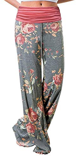Gracyoga Womens Comfy Pajama Pants Wide Leg Lounge Fold Over Pants Bottoms