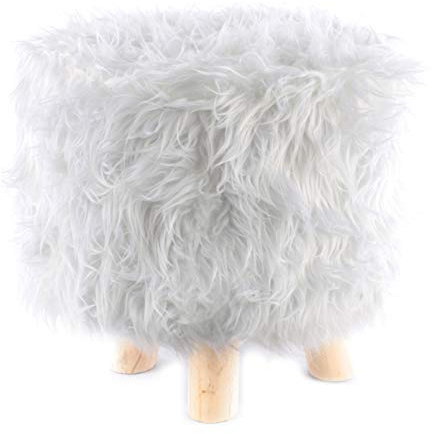 Bingo-Shop Pouf Runder Sitzhocker Fußhocker Hocker Fußbank Rund Polsterhocker Sitzhocker Badhocker Holzfüßen (K89, Weiß) 30 x 30 cm