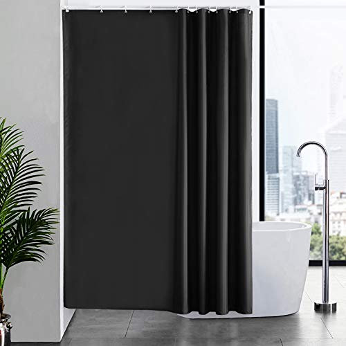 Furlinic 180x200 Duschvorhang aus Stoff, Badvorhang Anti-schimmel Waschbar, Textile Vorhänge in Badezimmer für Badewanne/Dusche,Schwarz Duschvorhänge mit 12 Duschvorhangringe.