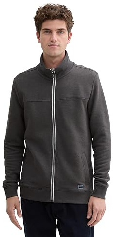 TOM TAILOR Homme Veste sweat avec col montant 1021269, 11086 – Mélange de gris foncé, M