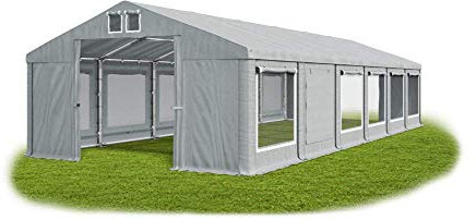 Das Company Partyzelt 8x12m Lagerzelt Universalzelt Moskitonetz wasserdicht grau Zelt 560g/m² PVC Plane ganzjährig Gartenzelt Winter ISDM - Zeltgarage, Pavillon, Zeltgarage Winterfest - Winterzelt