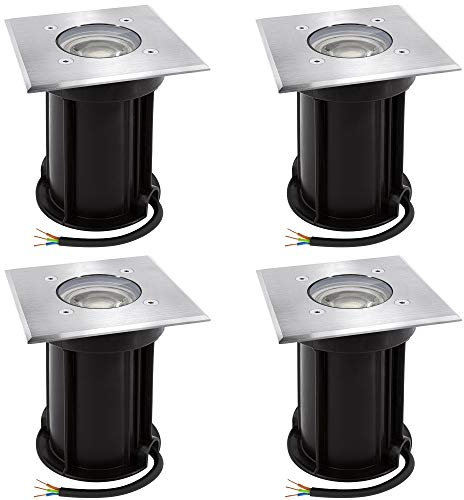 linovum 4 Stück BOQU Boden-Einbaustrahler aussen IP67 LED GU10 6W neutralweiß 230V - Bodenleuchte eckig befahrbar bis 500Kg