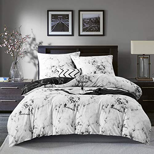 Gezu Marmor Bettwäsche 140×200cm Weiß Schwarz Grau Modern Wendebettwäsche Set Microfaser Bettbezug und Kissenbezug 70x90cm mit Reißverschluss