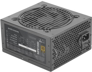 Mars Gaming MPB1000, Alimentatore PC 1000W ATX, 80Plus Gold, 90% Di efficienza, Ventola da 120 mm con Tecnologia SilentRPM Ultrasilent, Sistema PFC Attivo, Nero e Rosso