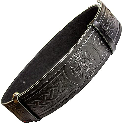 I LUV LTD Fire Department Feuerwehr Kilt Gürtel Leder Fire Dept Abzeichen Hook and Loop Hergestellt in Schottland, Größe 30 - 43 Schottische Kilt-Accessoires für Herren