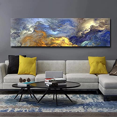 XIANGPEIFBH Poster und Drucke Abstrakte Unreal Blue Landscape Paintings on Canvas Wall Art Pictures for Modern Living Room Decor 40x120cm Inner Frame