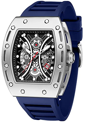 MF MINI FOCUS Watch for Men Wristwatch Fashion Hollow Big Dial Luminous Waterproof Sport Analog Quartz Business Mens Watches Blue Silicon Strap Dress Watch