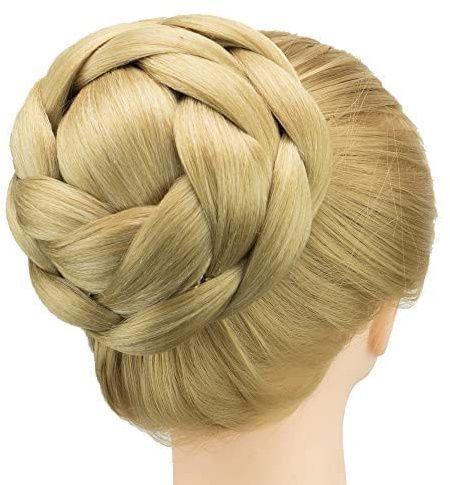 IMISSU Copricapo chignon intrecciato da ballerina di grandi dimensioni Copricapo per ciambella Posticci per capelli Scrunchie Parrucca per Updo sulla festa di nozze (M3 Biondo cenere)