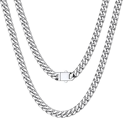Bestyle Halskette Herren Kette Miami Panzerkette aus Edelstahlkette Kubanische Schmuck Männer Hip Hop Rapper Länge 50cm Breite 5mm Silber