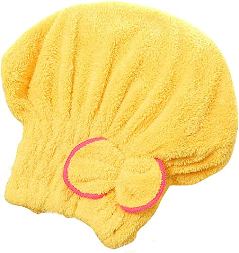 Youning Turban Handtuch Damen Mikrofaser Schnelltrocknend Haarturban Haarhandtuch Kopfhandtuch Extra Saugfähig Flauschig Haartücher Haar Trockentuch Kappe für Frauen (Gelb)
