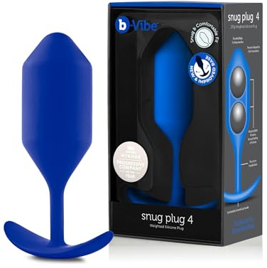 b-Vibe - The Snug Plug 4 – Marineblau – 257 Gramm Analplug mit ausgestelltem Sockel und gewichteten Kugeln