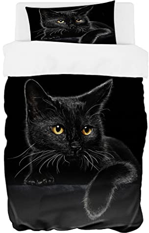 Zomer Bettwäsche Set 135x200 cm 2teilig Bettbezug Mikrofaser Bettwäsche Deckenbezug mit Schwarze Katze Motiv - 1 Flauschige Bettdeckenbezug und 1 Kissenbezug 80x80cm