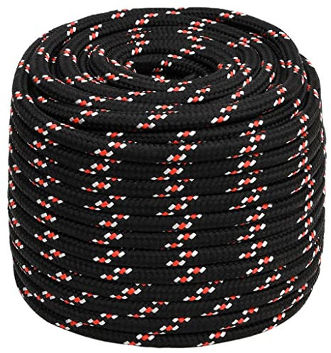 vidaXL Bootsseil Ankerleine Festmacher Tauwerk PP Leine Seil Tau Polypropylenseil Geflochten Flechtleine Schwarz 16mm 100m Polypropylen