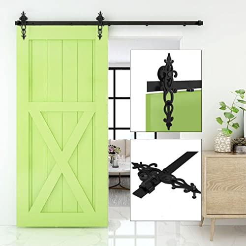 WOLFBIRD 228cm (7.5FT) Schiebetürsystem Schiene Schiebetürbeschlag für Einzelne Holztüren (Flower Shape Hanger Roller Set)