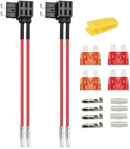 Gebildet 2Piezas 12V/24V Estándar Fusible Doble Puerto Add-a-Circuit, Portafusibles Hoja Piggy Back ATS Mediano con Arnés Cables Doble, 4 Piezas (5A/10A) Fusible Estándar y Extractor Fusibles