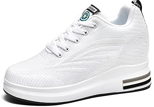 AONEGOLD Zapatillas de Cuña Deportivas para Mujer de Moda Deporte Zapato Transpirables Altas Primavera/Verano Tacón Sneakers 8.5CM（Blanco，37 EU）
