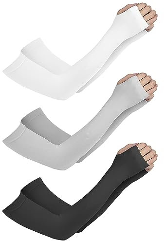 Arm Sleeves 3 Paar Kühlung UV-Schutz Arm Sleeves für Damen Herren Sonnenschutz Armlinge für Radfahren, Fahren, Outdoor Sport, Golf, Wandern, Angeln (Daumenloch)