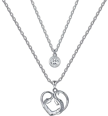 JENDEAR SHINE Mutter Tochter Halskette, Doppellagige Halskette aus 925 Sterling Silber, mit Zirkonia Anhänger, Geburtstagsgeschenke für Mutter und Tochter