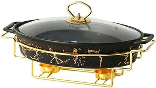 Chafing Dish Buffet Set, Ceramics Chafer with Imitation Marble Finish, Chafer and Buffet Warmer Set for Buffet Weddings, Parties, Banquets, Catering Events (Color : Black A, Size : Small)