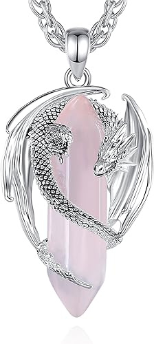 CELESTIA Drake Halskedja Kristaller och Halva Ädelstenar Silverpläterad Hängsmycke Kvarts Rosa Turkos Gotisk Malakit Present Kvinnor Män, m, Koppar Rostfritt stål, Kvarts