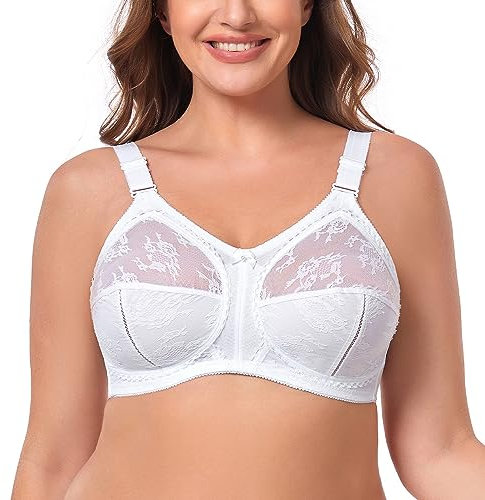 Ayigedu Women's Full Coverage Wirefree Plus Size Support Minimizer Bra Non Padded Everyday Bra 38-DD White