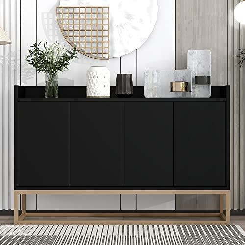 Tkopy Sideboard Schwarz, Küchenschrank mit 4 Türen Griffloser Kommode 120x30x80cm Sideboard Wohnzimmer mit Arbeitsplatte Kücheninsel Buffetschrank Anrichte Schrank Mehrzweckschrank