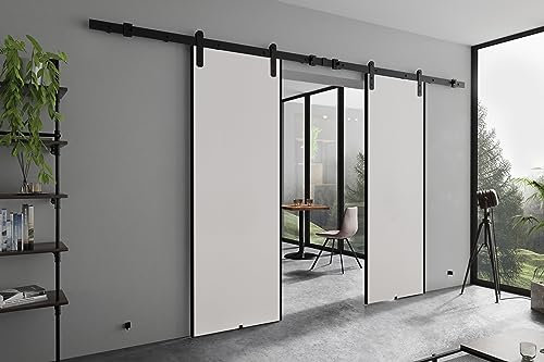 KIER FURNITURE AURA DUO Schiebetüren – Schiebetür Komplettset Schiene Komplettset Mit Tür – Zimmertüren Mit Zarge Komplett - B192xH205xT1,6 cm - Weiß