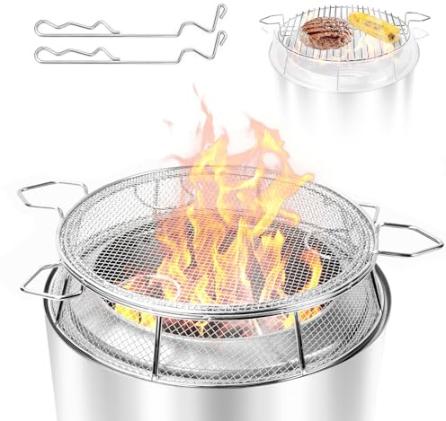 Shield for Solo Stove Ranger 15 Inch, 304 Stainless Steel Fire Pit Spark Protector Screen & Grill Cooking Grate & Fire Pit Stand for Fireplace with Two Guild Sticks