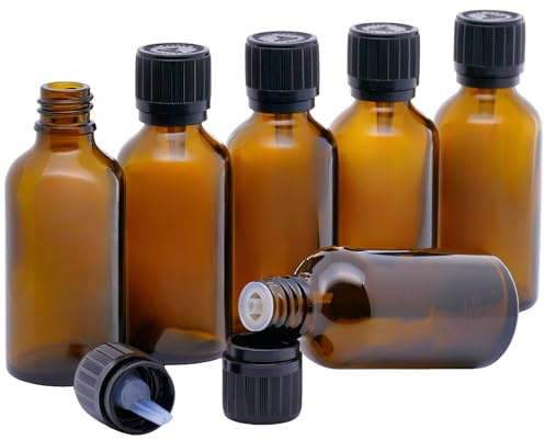 EBELYX 6x Tropfflasche aus Braunglas, Apothekerflasche aus Braunglasflasche 50ml mit Tropfer und Etiketten (Braun 50ml)