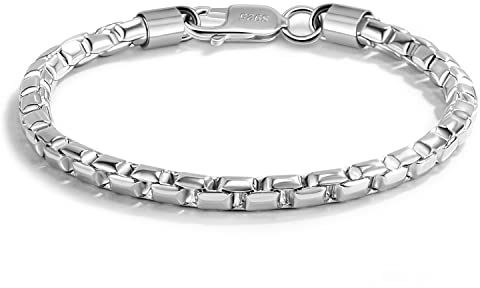 Dankadi Bracciale a maglia veneziana fine 3 mm 5 mm in 925 argento, da 5 a 9 catena a forma di scatola quadrata rotonda jonc morbido rolo sottile dorato design italiano regalo gioielli per uomo