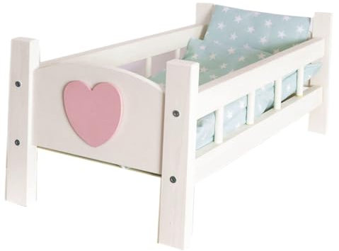Love Gifts® Puppenbett Naturholz Spielzeug Holzspielzeug mit Textilausrüstung Bettwäsche (Kopfkissen & Bettdecke) Bett für Puppen, Rosa