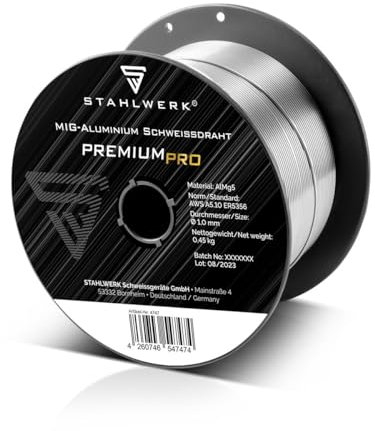 STAHLWERK MIG MAG alambre para soldadura de aluminio ER5356 (AlMg5) 1.0 mm 0.45 kg Bobina de alambre | Carrete de alambre | Metal de aportación | Alambre para soldadura universal