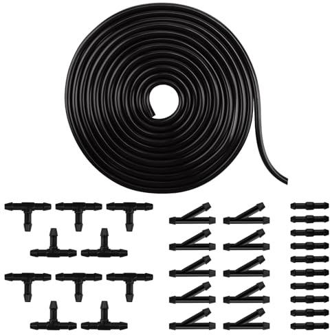 YIXISI 4m Kit för Vindrutetvättar Med 30 ST Kopplingar (Y I T-Type), Universal Slang, Gummi Vindrutetorkare, Anslutande Car Water Pump och Munstycke, Svart