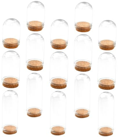 TOPBATHY 15pièces Cloche Verre Miniature avec Plateau Bois pour Fleurs Séchées Vitrine Décorative Élégante pour Paysages Et Modèles Miniatures