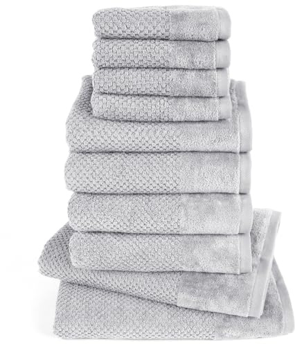Pure Label Handtuch Set 10tlg 2xDusch 4xHand 4xGäste Hellgrau | 100% Baumwolle, weich & saugstark - Waschbar bis 60∘C, trocknergeeignet