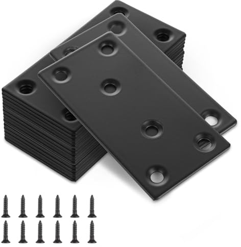 DAJAVE 30 Pack 4x2 Inch Black Flat Mending Plates, Stainless Steel Straight Mending Joining Plates, Metal Bracket with Holes for Wood (Screws Include)
