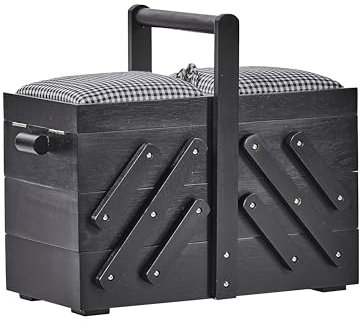 Prym - Prym Klassisches Design Lackiertes Gummiholz (36X19X30Cm) Schwarzer Eleganter Nähkasten mit 3 Stufen für Die Lagerung und Gepolstertem Stoffbezug - 1 Stück, Schwarz