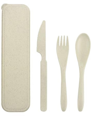 Posate da Viaggio con Custodia,Posate Plastica Riutilizzabili Posate Portatili Posate Campeggio con Forchetta Coltello Cucchiaio Set di Posate per Picnic Scuola Ufficio Pranzo