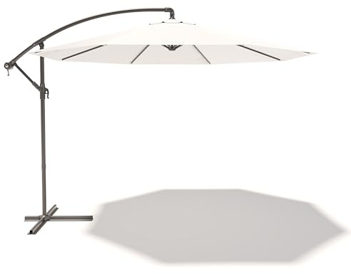Ombrellone 3x3 M Decentrato Retrattile Braccio Rotabile 360° Chiusura Manovella Base A Croce Giardino Esterno Piscina Bar In Acciaio Inossidabile Telo 180 g/m2 Impermeabile Anti UV (Bianco)