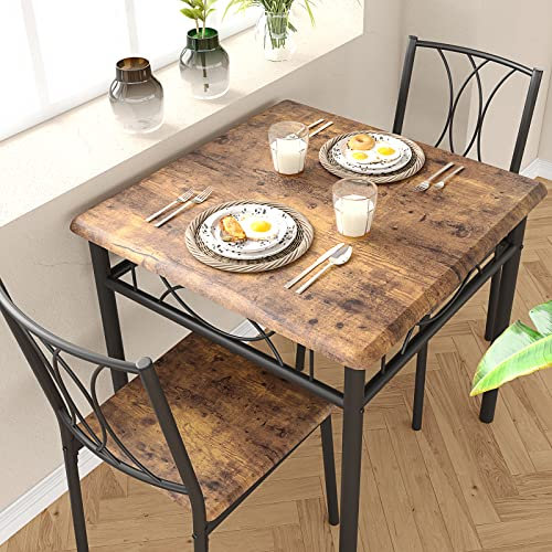 CABIHOME Dining Table Set for 2, 3 Piece Kitchen Table Set for 2, Square Kitchen Table Set of 2, Dining Table Set for Small Space, Apartment, Dining Room, Retro Brown