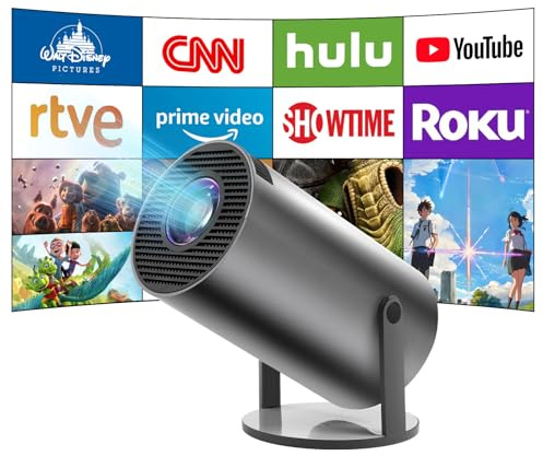 HY300 Mini Projector, Pro 4K Smart Projector with Automatic Keystone Correction, Portable, Android 11, Wi-Fi 6, Bluetooth 5, 180 Degree, 130 Inch Display (Gray Black)