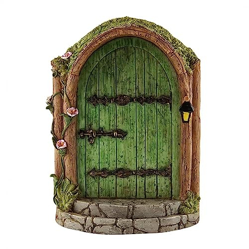 Grüne Feentür aus Holz, Miniatur-Feengartentüren, Outdoor-Mini-Feenzwerg, Hauszubehör für Baumstamm, Ornamente, Gartenskulpturen und Statuen, Gartenskulpturen und Statuen