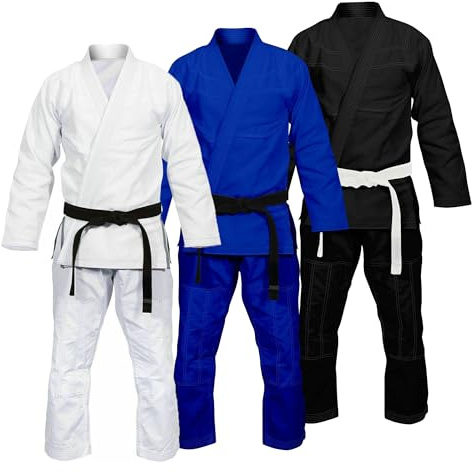 Agile Dragon Bjj Gi för män – brasiliansk Jiu Jitsu Gi – förkrympt svettuppsugande tyg – maskintvättbar – gratis vitt bälte, Vitt, A3