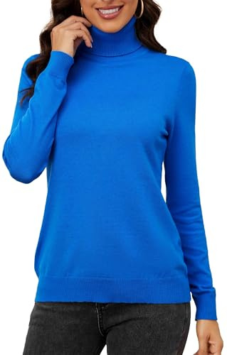Neineiwu Damen Rollkragenpullover Strickpullover Stretch Stehkragen Pullover Basic Rolli Langarmshirt,Saphir,XXL